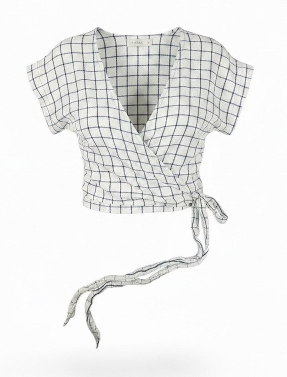 Free People Windowpane Plaid Wrap Crop Top